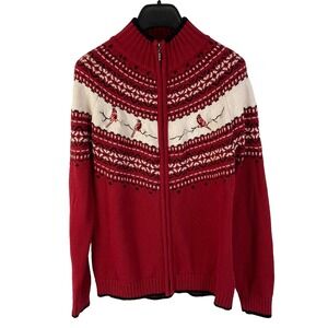 Northern Reflections Retro Fair Isle Cardinal Zip Sweater - Red/Cream Medium